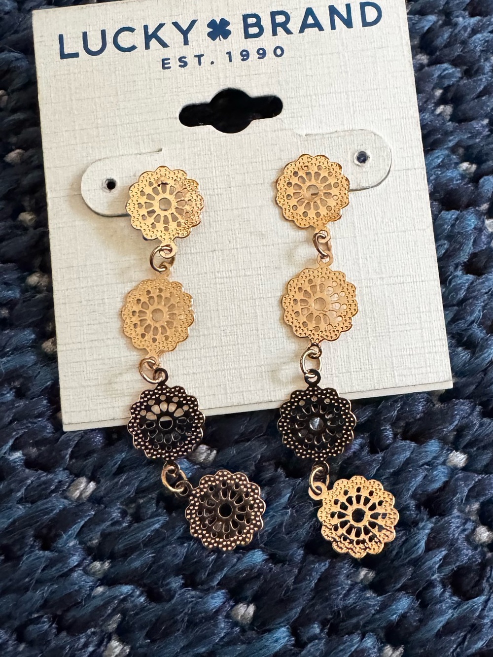 Lucky Brand Gold Layered Filigree Drop Earrings
